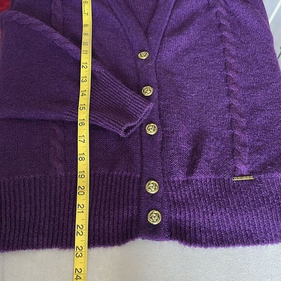 VTG 1980s Geiger Austria Purple Wool Cardigan Sweater Women’s 38 Gold Buttons - Picture 12 of 13